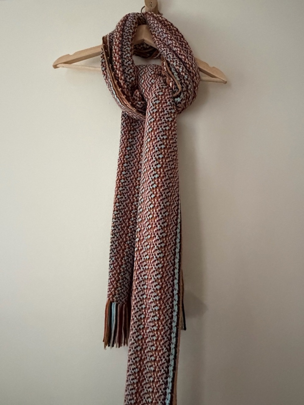 Urban Outfitters Woven Multicolor Fringe Scarf - Brown/White Mix